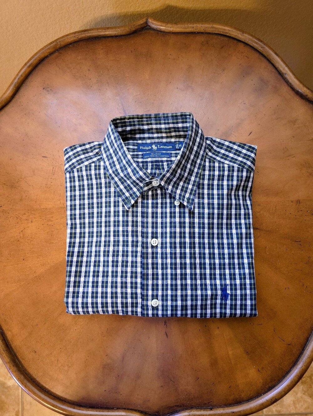 Ralph Lauren Blue and White Plaid Button-Down Shirt